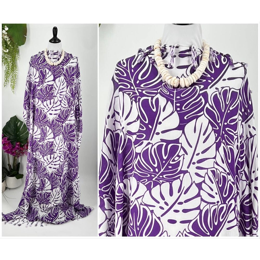 Purple White Monstera Tropical Hawaiian MAXI SARONG Kīkepa Pareo Beach WrapSkirt